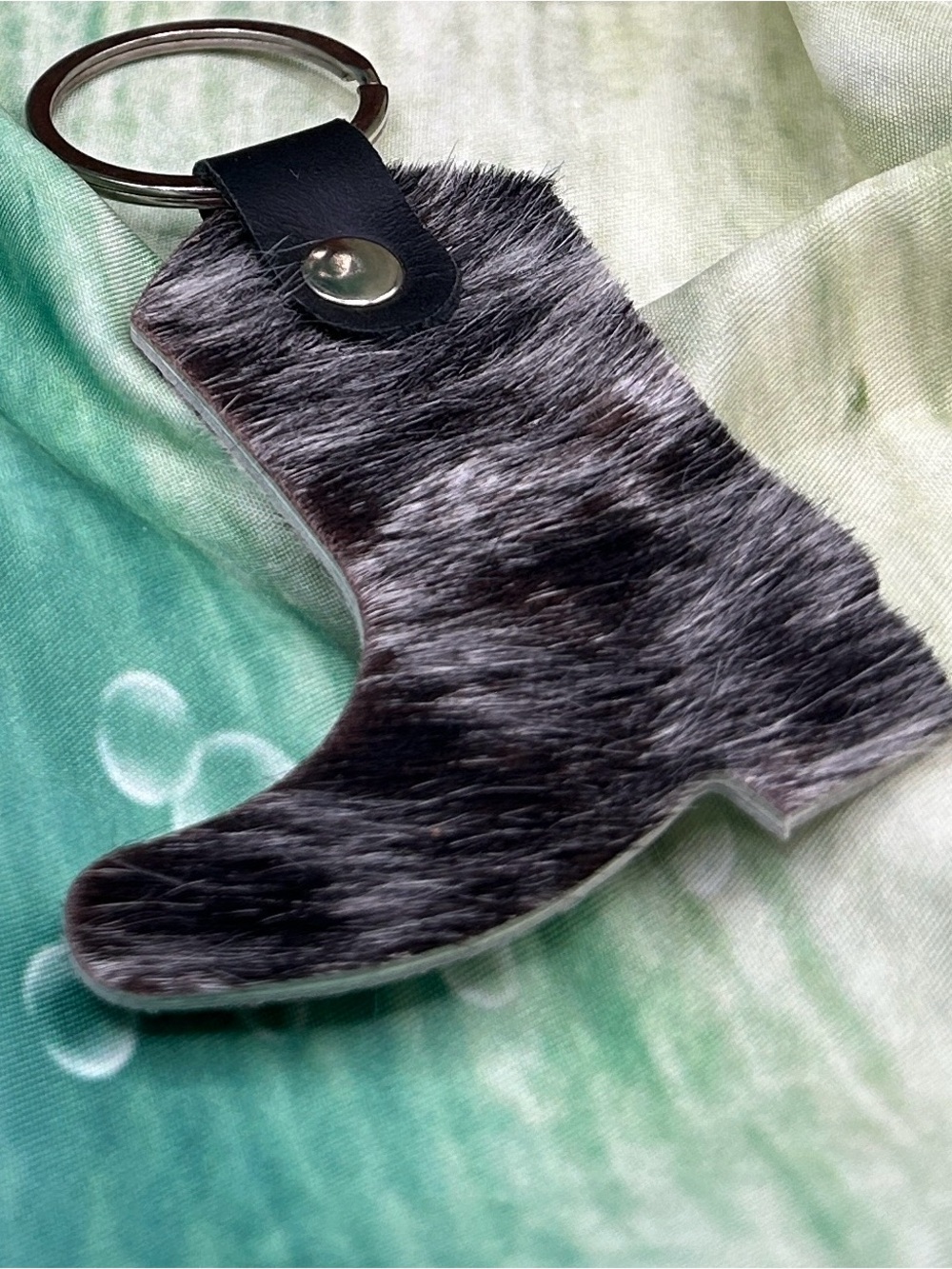 Cowhide Western Boot Keychain / Hangtag/ Charm Black & White 2 sided